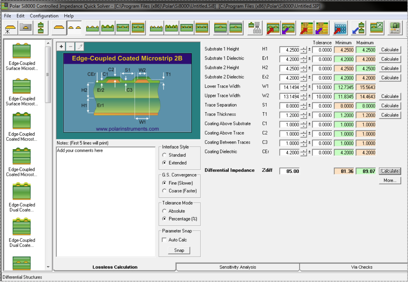 Polar Si8000 Controlled Impedance Quick Solver